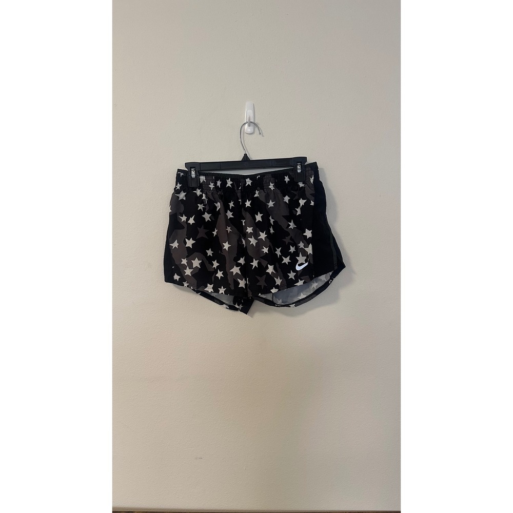 Nike Dri-FIT Womens Medium Camo Star Print Running Shorts Black Grey White